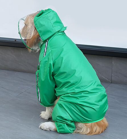 Dog Raincoat with Hood, Waterproof Full-Coverage Reflective Rain Jacket Quick-Drying Rain Poncho and Shoes for Small Medium Large Dogs,Green,S in Kuwait