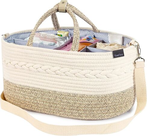 YeaYee Baby Diaper Caddy Organizer, Shoulder Strap Buckle, 4 Inner Pockets Portable Nursery Storage Basket with Detachable Compartments,100% Cotton Woven Bin (Small, Yellow) in Saudi Arabia