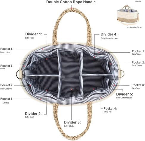 YeaYee Baby Diaper Caddy Organizer, Shoulder Strap Buckle, 4 Inner Pockets Portable Nursery Storage Basket with Detachable Compartments,100% Cotton Woven Bin (Small, Yellow) in Saudi Arabia