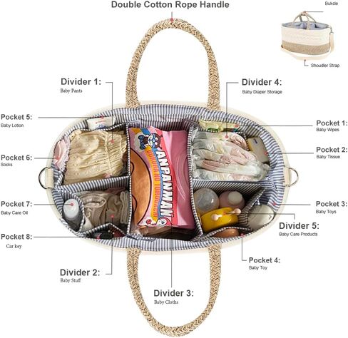 YeaYee Baby Diaper Caddy Organizer, Shoulder Strap Buckle, 4 Inner Pockets Portable Nursery Storage Basket with Detachable Compartments,100% Cotton Woven Bin (Small, Yellow) in Saudi Arabia