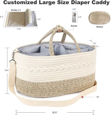 YeaYee Baby Diaper Caddy Organizer, Shoulder Strap Buckle, 4 Inner Pockets Portable Nursery Storage Basket with Detachable Compartments,100% Cotton Woven Bin (Small, Yellow) in Saudi Arabia