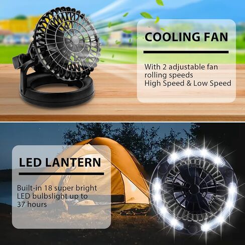 ضوء تخييم LED مع مروحة سقف تعمل بالبطارية، دوران 360 درجة، تعليق محمول للخيمة الخارجية مع خطاف للمعسكرين والمتنزهين in Saudi Arabia