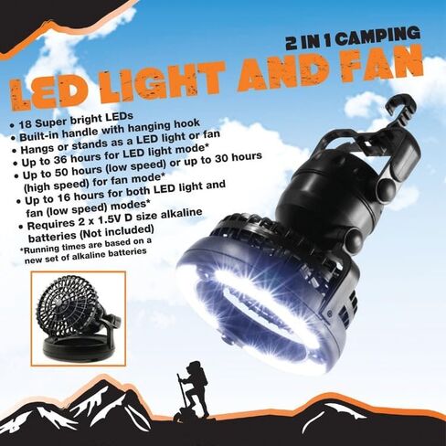 ضوء تخييم LED مع مروحة سقف تعمل بالبطارية، دوران 360 درجة، تعليق محمول للخيمة الخارجية مع خطاف للمعسكرين والمتنزهين in Saudi Arabia
