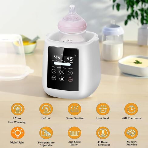 Baby Bottle Warmer, 9-in-1 Milk Warmer for Breastmilk Formula, 48H Constant Warming, with Defrost, Heat Baby Food Jars, Sterili-zing, Thawing, Accurate Temp Control, Fits 2 Bottles in Saudi Arabia