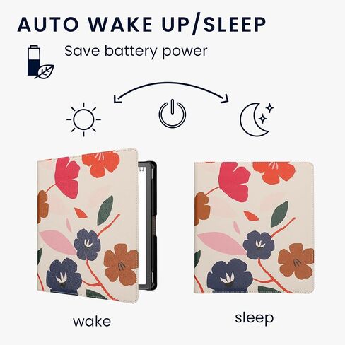 kwmobile Case Compatible with Amazon Kindle Scribe Case - PU Cover w/Strap - Colorful Flowers Dark Pink/Dark Blue/Cream in Saudi Arabia