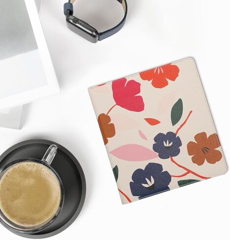 kwmobile Case Compatible with Amazon Kindle Scribe Case - PU Cover w/Strap - Colorful Flowers Dark Pink/Dark Blue/Cream in Saudi Arabia