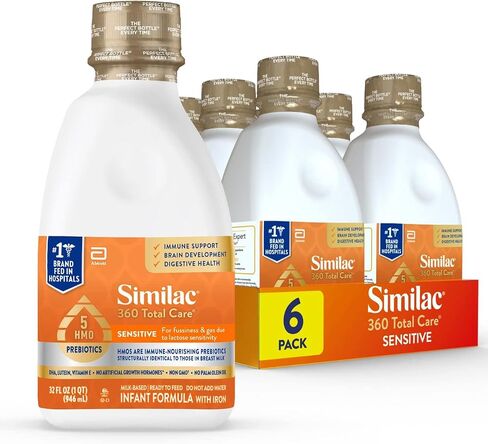 Similac 360 Total Care Sensitive Infant Formula, with 5 HMO Prebiotics for Fussiness & Gas Due to Lactose Sensitivity, Non-GMO, Baby Formula, Ready-to-Feed, 8 Fl Oz, Pack of 24 in Saudi Arabia