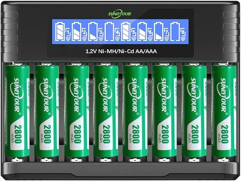 2800mAh Ni-MH AA Battery & 1100mAh Ni-MH AAA Battery with Charger,SUNLYTOUR 4 pcs 2800mAh AA Ni-MH Batteries and 4 pcs 1100mAh AAA Ni-MH Batteries with AAA AA Battery Charger,up to 1200 Cycles in Kuwait