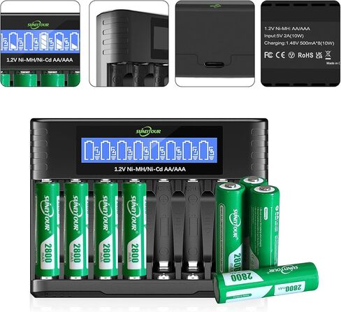 2800mAh Ni-MH AA Battery & 1100mAh Ni-MH AAA Battery with Charger,SUNLYTOUR 4 pcs 2800mAh AA Ni-MH Batteries and 4 pcs 1100mAh AAA Ni-MH Batteries with AAA AA Battery Charger,up to 1200 Cycles in Kuwait