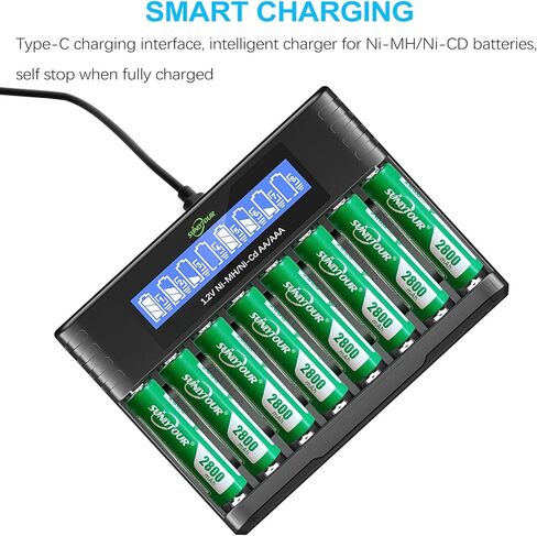 2800mAh Ni-MH AA Battery & 1100mAh Ni-MH AAA Battery with Charger,SUNLYTOUR 4 pcs 2800mAh AA Ni-MH Batteries and 4 pcs 1100mAh AAA Ni-MH Batteries with AAA AA Battery Charger,up to 1200 Cycles in Kuwait