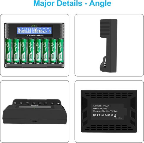 2800mAh Ni-MH AA Battery & 1100mAh Ni-MH AAA Battery with Charger,SUNLYTOUR 4 pcs 2800mAh AA Ni-MH Batteries and 4 pcs 1100mAh AAA Ni-MH Batteries with AAA AA Battery Charger,up to 1200 Cycles in Kuwait