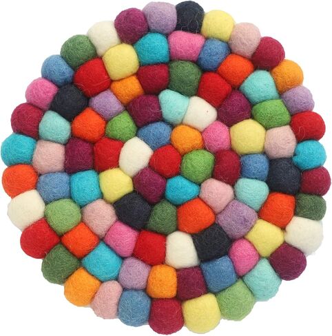 Ezhippie 20 CM Woollen Pot Trivet with Heat Resistance, Handmade Non Slip Pan Holder from Nepal, Trivets for Kitchen, Pots, and Pans Protect Tables and Worktops, Absorbent Felt Ball Pad, Round-1 in Saudi Arabia