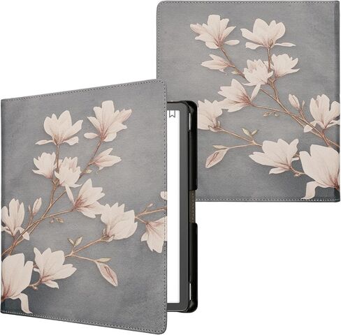 kwmobile Case Compatible with Amazon Kindle Scribe Case - PU Cover w/Strap - Colorful Flowers Dark Pink/Dark Blue/Cream in Saudi Arabia