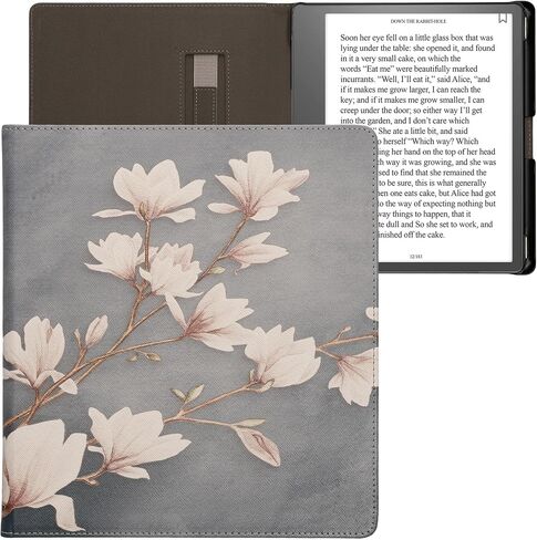 kwmobile Case Compatible with Amazon Kindle Scribe Case - PU Cover w/Strap - Colorful Flowers Dark Pink/Dark Blue/Cream in Saudi Arabia