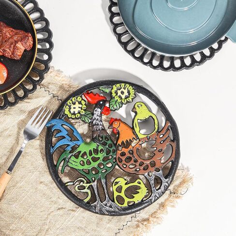 Sungmor Cast Iron Cute Fish Trivet for Wood Stove - Dia-7.5 Inch Dark Green Finish - Rustproof Round Stands for Hot Pots/Dishes/Pans - Decorative Metal Table Trivet for Kitchen Cooking in Saudi Arabia