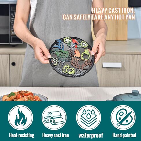 Sungmor Cast Iron Cute Fish Trivet for Wood Stove - Dia-7.5 Inch Dark Green Finish - Rustproof Round Stands for Hot Pots/Dishes/Pans - Decorative Metal Table Trivet for Kitchen Cooking in Saudi Arabia