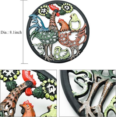 Sungmor Cast Iron Cute Fish Trivet for Wood Stove - Dia-7.5 Inch Dark Green Finish - Rustproof Round Stands for Hot Pots/Dishes/Pans - Decorative Metal Table Trivet for Kitchen Cooking in Saudi Arabia