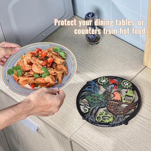 Sungmor Cast Iron Cute Fish Trivet for Wood Stove - Dia-7.5 Inch Dark Green Finish - Rustproof Round Stands for Hot Pots/Dishes/Pans - Decorative Metal Table Trivet for Kitchen Cooking in Saudi Arabia