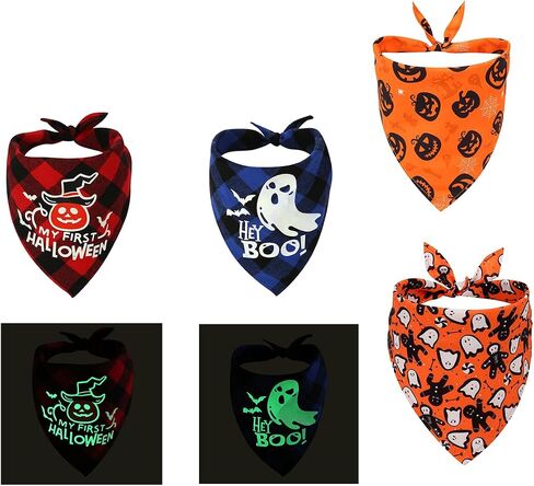 4Pcs Halloween Dog Bandanas, Halloween Luminous Glow-in-The=Dark Dog Bibs, Halloween Pumpkin Printing Puppy Triangle Bib Pet Scarf, Orange in Saudi Arabia