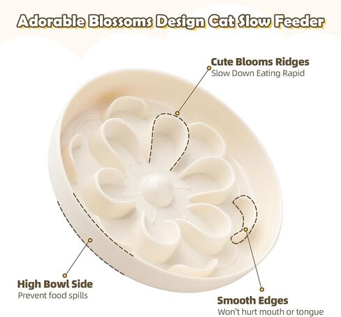 Slow Feeder Cat Food Bowl - Melamine Slow Eating Cat Bowl for Dry Wet Food - Cute Blossom Maze Cat Dish Healthy Feeding - Fun Interactive Cat Plate Whisker Friendly - Dishwasher Safe - 6.3''W x 1.1''H in Kuwait