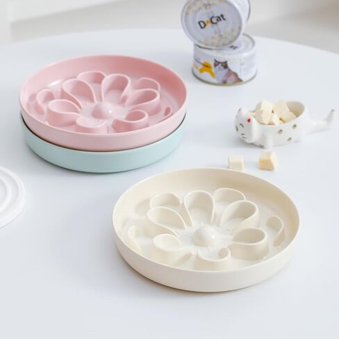 Slow Feeder Cat Food Bowl - Melamine Slow Eating Cat Bowl for Dry Wet Food - Cute Blossom Maze Cat Dish Healthy Feeding - Fun Interactive Cat Plate Whisker Friendly - Dishwasher Safe - 6.3''W x 1.1''H in Kuwait