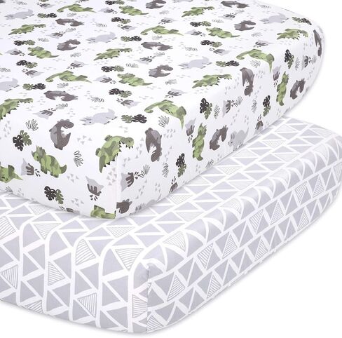 The Peanutshell Grey Moon & Stars Fitted Crib Sheet Set, Unisex 4 Pack Celestial Print, Grey & White in Saudi Arabia