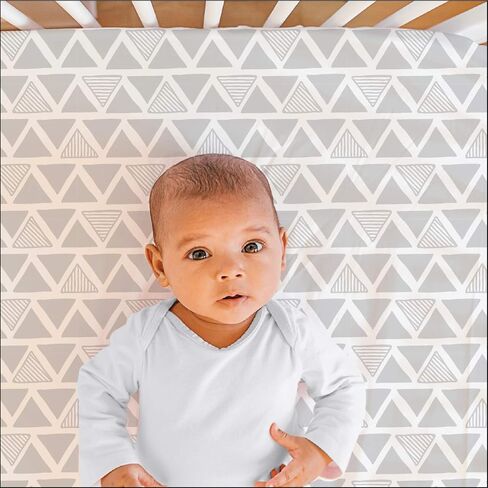 The Peanutshell Grey Moon & Stars Fitted Crib Sheet Set, Unisex 4 Pack Celestial Print, Grey & White in Saudi Arabia