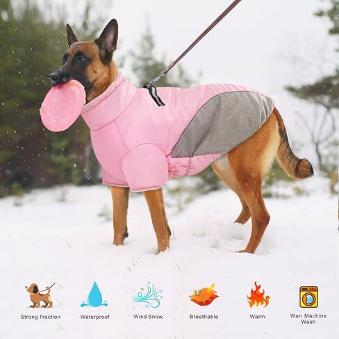 Dog Winter Coat Dog Jacket Cold Weather Coats Warm Fleece Lined Dog Clothes Windproof Reflective Turtleneck Dog Snowsuit with Harness Dog Vest Coats for Small Medium Large Dogs Pink M in Saudi Arabia