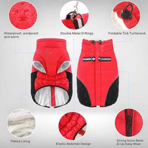 Dog Winter Coat Dog Jacket Cold Weather Coats Warm Fleece Lined Dog Clothes Windproof Reflective Turtleneck Dog Snowsuit with Harness Dog Vest Coats for Small Medium Large Dogs Pink M in Saudi Arabia
