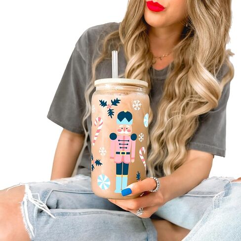 كوب زجاجي لطيف بأضواء عيد الميلاد متغير اللون، هدية موسم الأعياد من الزجاج المثلج للشتاء، هدية بطابع عيد الميلاد للنساء كوب زجاجي in Kuwait