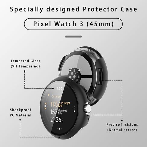 4 Pack Hard PC Screen Protector Case Compatible with Google Pixel Watch 3 45mm, with 9H Tempered Glass Screen Protector, Slim Cover for Pixel Watch 3 45mm (2024) in Kuwait