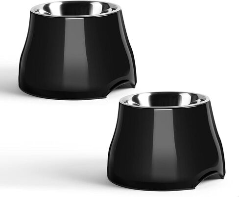 FluffyDream Elevated Dog Bowls, [Prevention of Vertebrae Disease] Non-Slip Dog Bowl with Stainless Steel Bowl, High Capacity Dog Food Bowls (DarkBlack 2 Packs, L (860ML / 3 Cups)) in Saudi Arabia