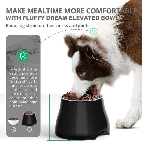 FluffyDream Elevated Dog Bowls, [Prevention of Vertebrae Disease] Non-Slip Dog Bowl with Stainless Steel Bowl, High Capacity Dog Food Bowls (DarkBlack 2 Packs, L (860ML / 3 Cups)) in Saudi Arabia
