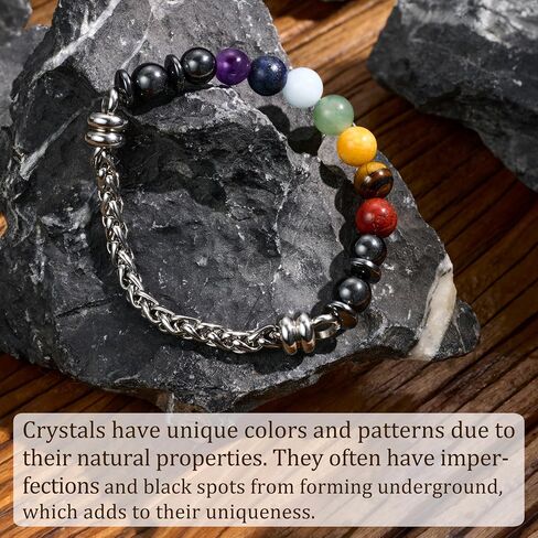 Farfume 8mm Mens Beaded Bracelets, Crystal Stone Bracelet for Men, Stretch Cuban Link Protection Bracelet Gifts for Boyfriend Father Husband Son (Lava&Blue Agate) in Saudi Arabia