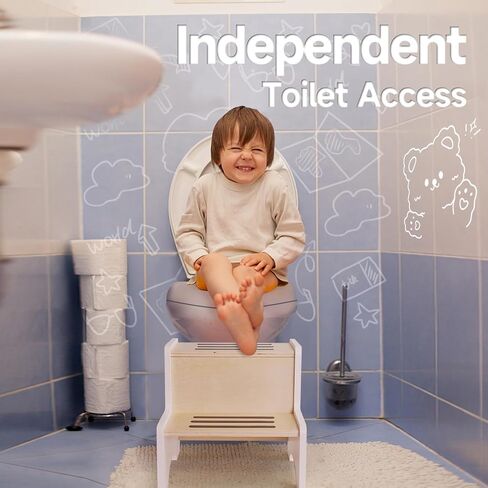 Wood City Wooden Toddler Step Stool for Kids, Bathroom Potty Stool & Kitchen Stool, Natural Two Step Stool for Bedroom, Children's Stool with Handles and Safety Non-Slip Pads in Saudi Arabia