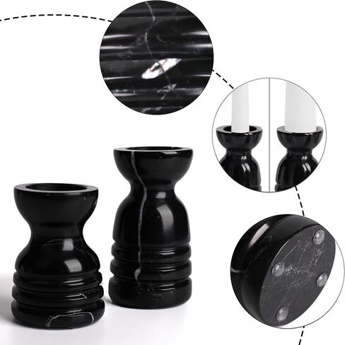 حامل شموع WORHE مجموعة من حجر الترافرتين الطبيعي الإيطالي مكون من 2 حامل شمعدان رخامي فاخر لحفلات الزفاف وحفلات الطعام وحامل شموع للضياء. شموع عمودية مستدقة مقاس 3/4 بوصة، لون أحمر (WH023) in Kuwait