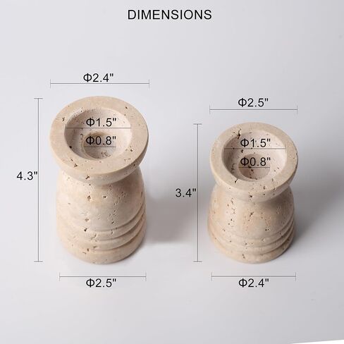 حامل شموع WORHE مجموعة من حجر الترافرتين الطبيعي الإيطالي مكون من 2 حامل شمعدان رخامي فاخر لحفلات الزفاف وحفلات الطعام وحامل شموع للضياء. شموع عمودية مستدقة مقاس 3/4 بوصة، لون أحمر (WH023) in Kuwait