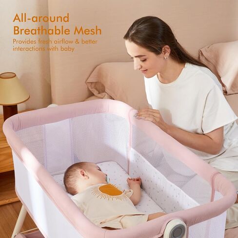 ANGELBLISS Baby Bassinet Bedside Sleeper, Easy Folding Portable Bassinet for Baby with Wheels, Adjustable Height, Included Mattress in Saudi Arabia