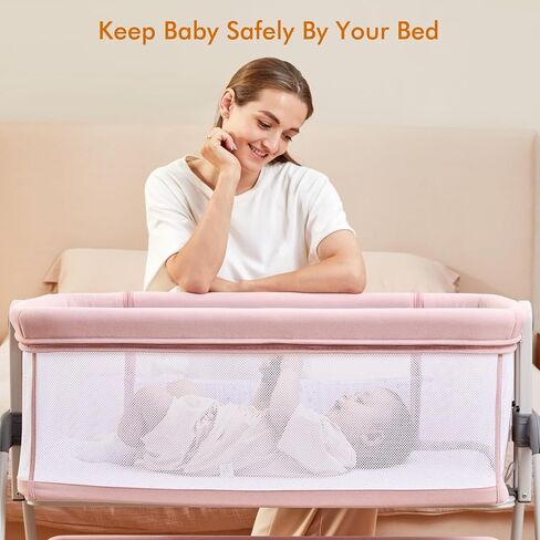 ANGELBLISS Baby Bassinet Bedside Sleeper, Easy Folding Portable Bassinet for Baby with Wheels, Adjustable Height, Included Mattress in Saudi Arabia