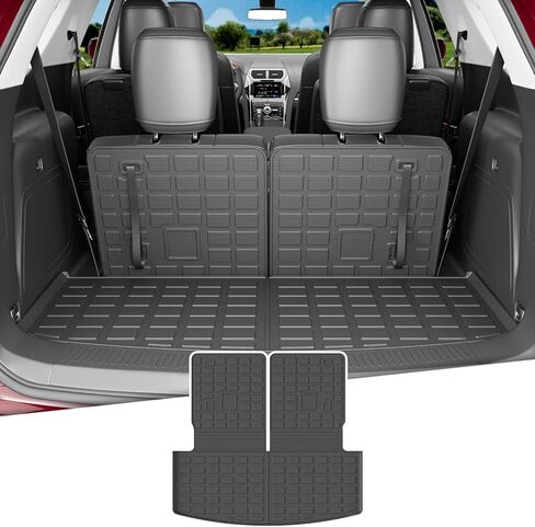 Xipoo Cargo Liner متوافق مع 2020-2023 Ford Explorer بساط صندوق السيارة الخلفي مع حصيرة مسند الظهر وغطاء المقعد الخلفي لملحقات Ford Explorer 2020-2023 (حصيرة صندوق السيارة الخلفي مع بساط مسند الظهر) in Kuwait