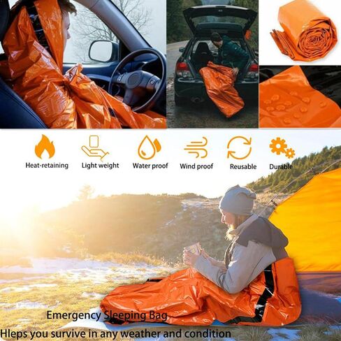 Emergency Sleeping Bag, Polyester Film Bivy Sack Survival Bag with Drawstring Dag and Whistle for Earthquakes, Hurricane, Hiking, Camping in Saudi Arabia