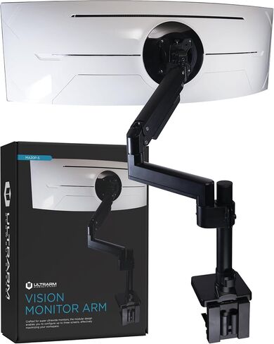Heavy Duty Monitor Arm for Ultrawide Monitors up to 57" and 44 lbs, Single Desk Stand, Pneumatic Height Adjustable, Modular Extension Arms - Max VESA 100x100, Black, MA20P-S in Kuwait