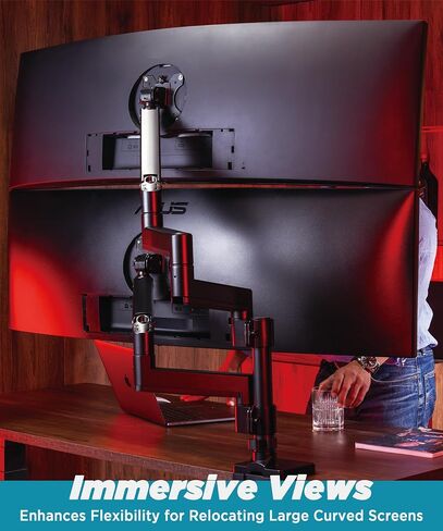 Heavy Duty Monitor Arm for Ultrawide Monitors up to 57" and 44 lbs, Single Desk Stand, Pneumatic Height Adjustable, Modular Extension Arms - Max VESA 100x100, Black, MA20P-S in Kuwait