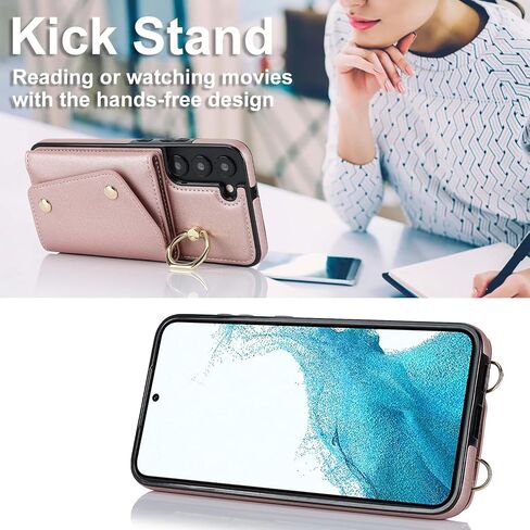for Samsung Galaxy S22 Plus (Not S22 / S22 Ultra) Case for Women, Crossbody Wallet Case with Credit Card Holder Lanyard Shockproof Purse Kickstand Case for Samsung S22 Plus.Crossbody Black in Saudi Arabia