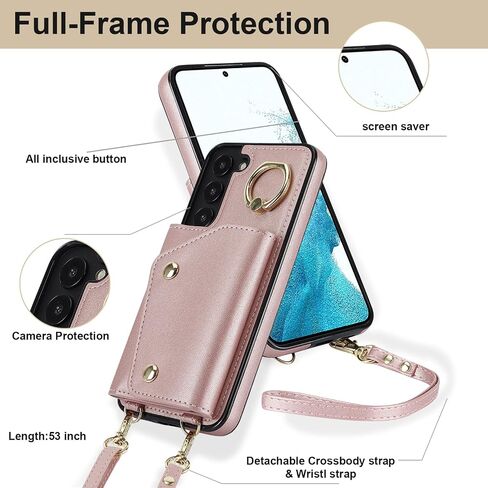 for Samsung Galaxy S22 Plus (Not S22 / S22 Ultra) Case for Women, Crossbody Wallet Case with Credit Card Holder Lanyard Shockproof Purse Kickstand Case for Samsung S22 Plus.Crossbody Black in Saudi Arabia