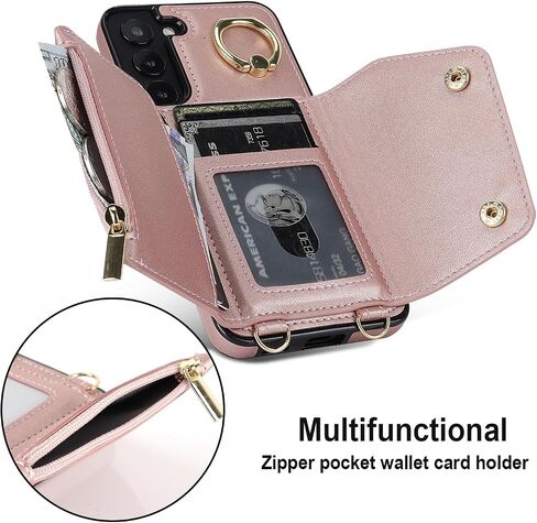 for Samsung Galaxy S22 Plus (Not S22 / S22 Ultra) Case for Women, Crossbody Wallet Case with Credit Card Holder Lanyard Shockproof Purse Kickstand Case for Samsung S22 Plus.Crossbody Black in Saudi Arabia