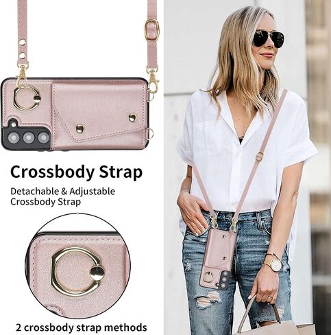 for Samsung Galaxy S22 Plus (Not S22 / S22 Ultra) Case for Women, Crossbody Wallet Case with Credit Card Holder Lanyard Shockproof Purse Kickstand Case for Samsung S22 Plus.Crossbody Black in Saudi Arabia