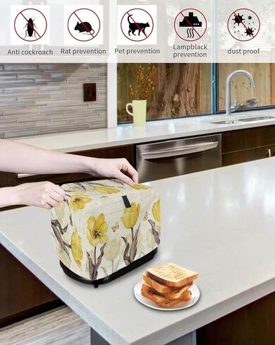 4 Slice Toaster Cover, Bread Machine Cover Honey Bee Daisy Flowers Sage Green Border Kitchen Appliance Dust Cover with Top Handle Fingerprint Protection Lightweight Kitchen Toaster Cover in Kuwait