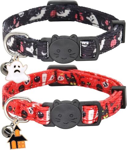 Christmas Cat Collar, Cotton 2 Pack Cat Collar with Bells, Breakaway Collars for Girl Boy Kittens, Christmas in Kuwait