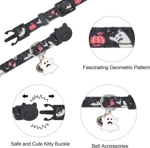 Christmas Cat Collar, Cotton 2 Pack Cat Collar with Bells, Breakaway Collars for Girl Boy Kittens, Christmas in Kuwait